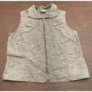 Company Collection Gray Full Zip Vest‎ Pockets Grommet Detail Size 14 Petite